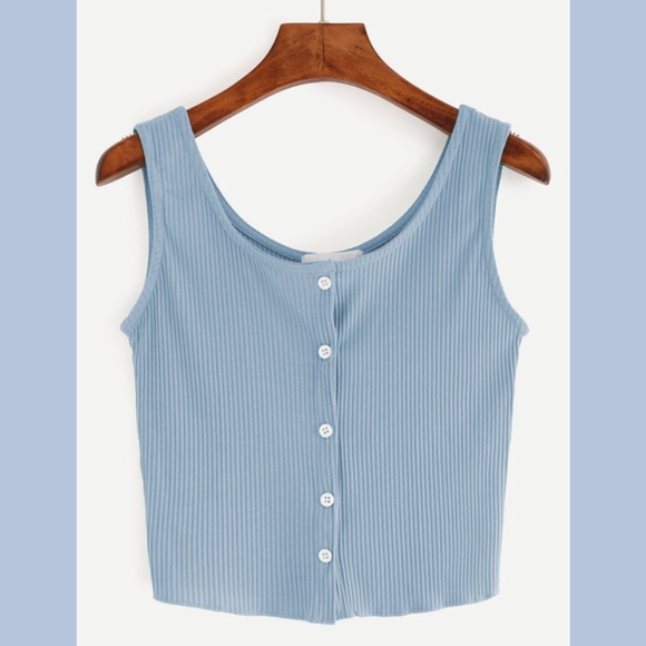 ROMWE Tops - Blue Button Front Ribbed Tank Top